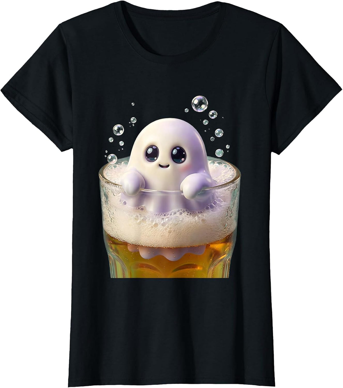 Tiny Ghost Peeking Out of a Pint Glass T-Shirt - Black