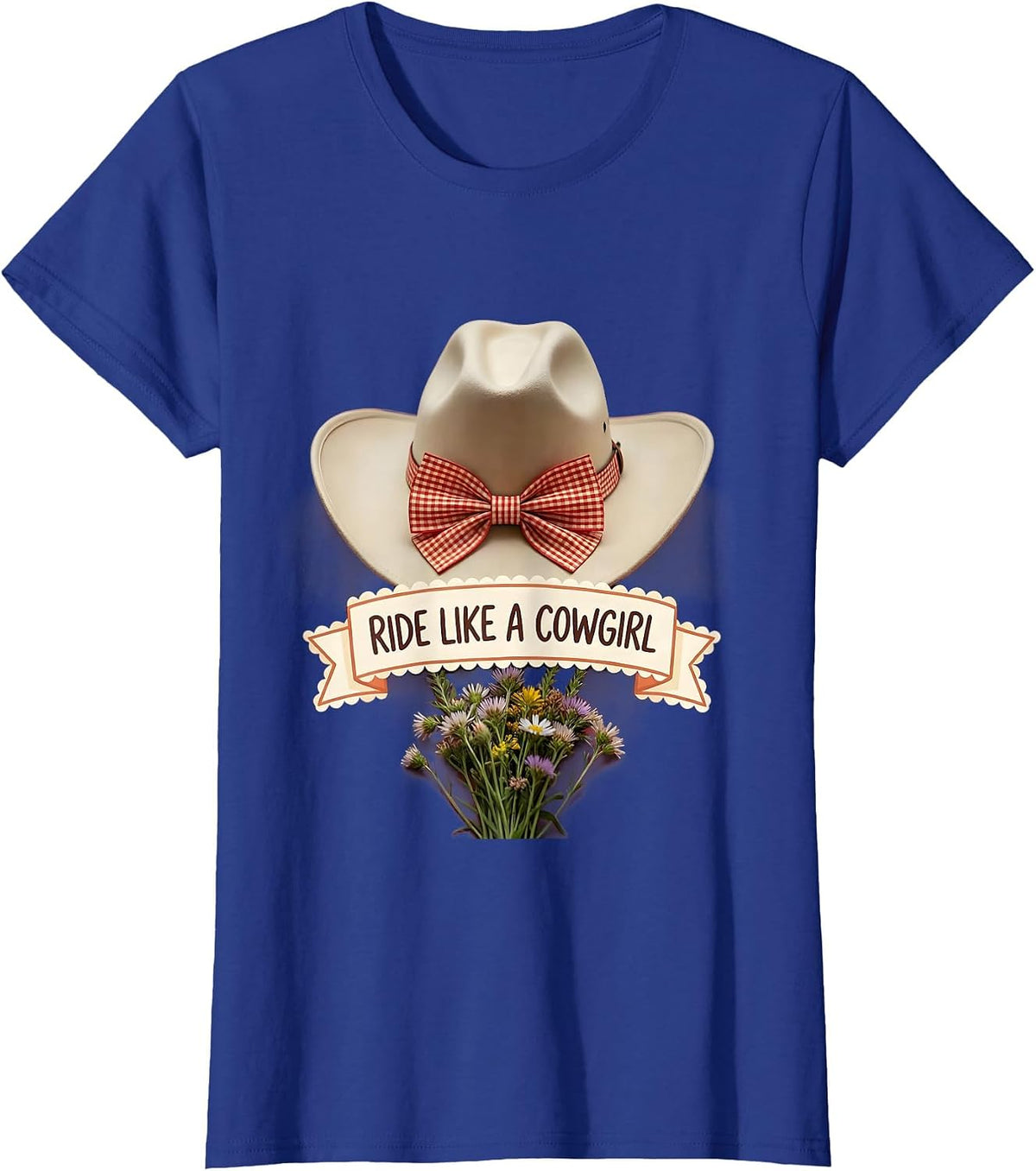 Women's Ride Like a Cowgirl White Cowgirl Design T-Shirt - Royal Blue