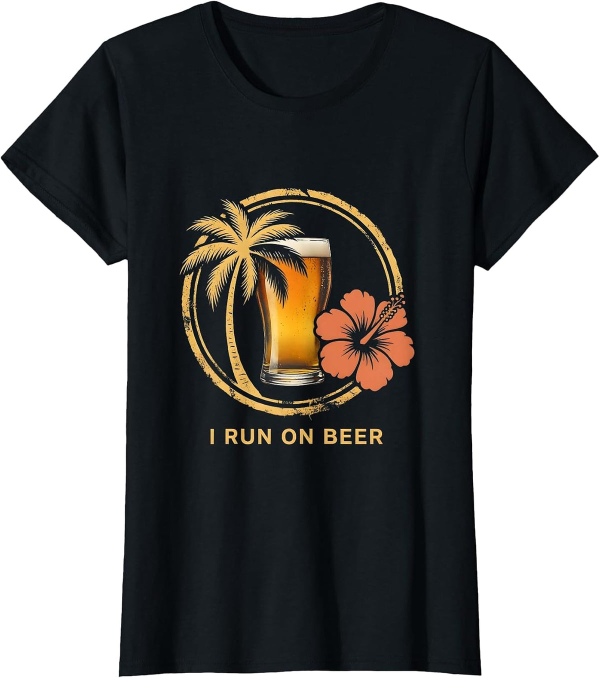 I Run On Beer Funny Drinking Design T-Shirt - Black
