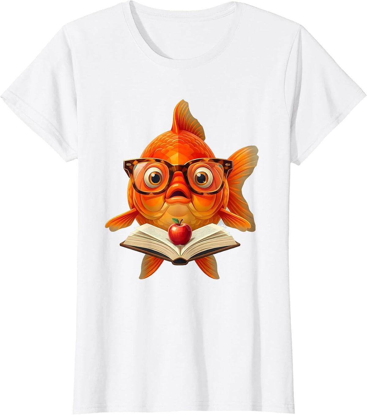 Funny Goldfish Teacher Glasses Reading Book Gift T-Shirt - White