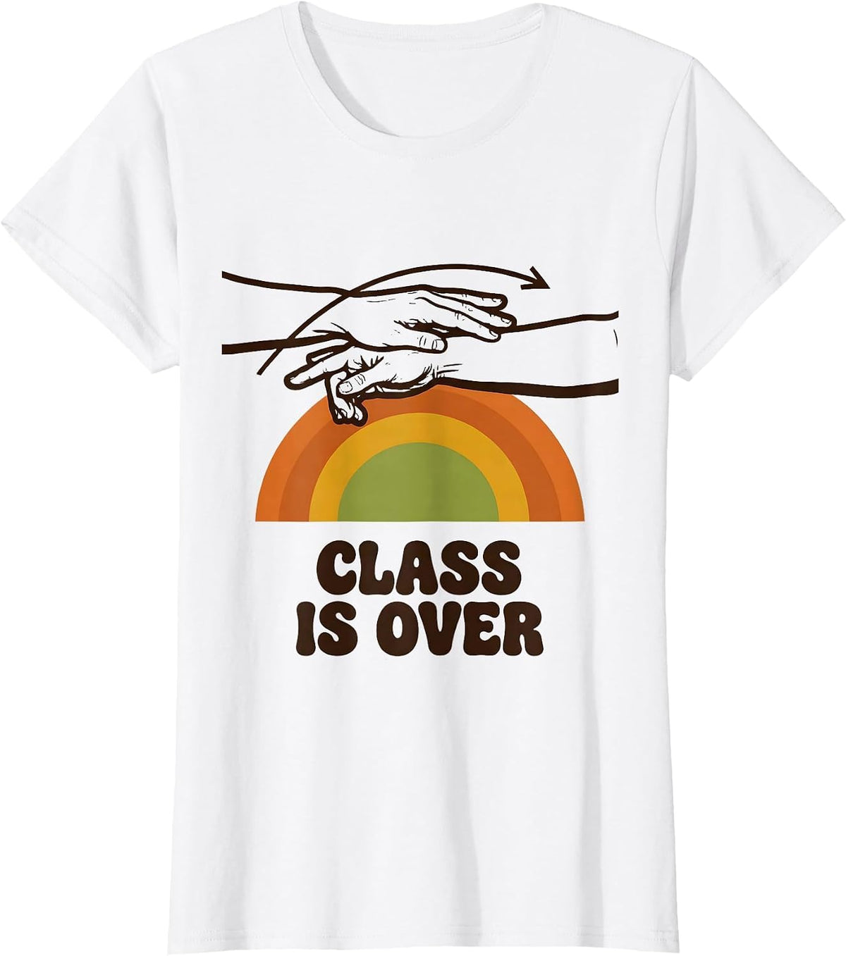 Class Is Over Retro 70s ASL Sign Language Teacher Classroom T-Shirt - White