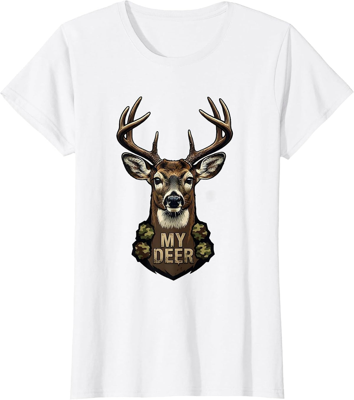 My Deer Distressed Camo Deer Hunting Youth Humor T-Shirt - White