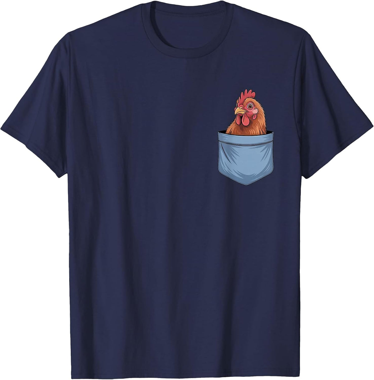 Cute Pocket Chicken Farm Animal Lovers T-Shirt - Navy Blue