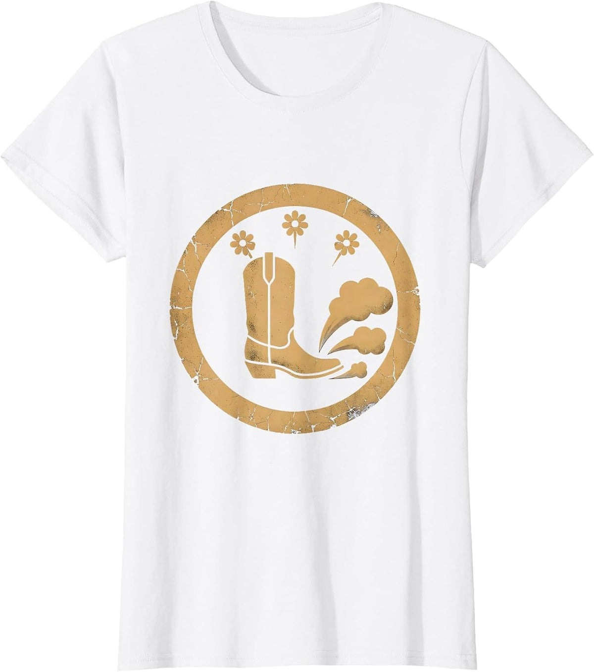 Cowgirl Boot Kicking Up Desert Dust Graphic T-Shirt - White