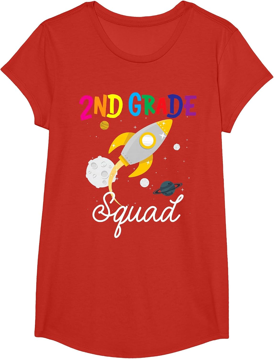 2nd Grade Squad Second Grade Team Rocket Back to School Crew T-Shirt - Girls Red