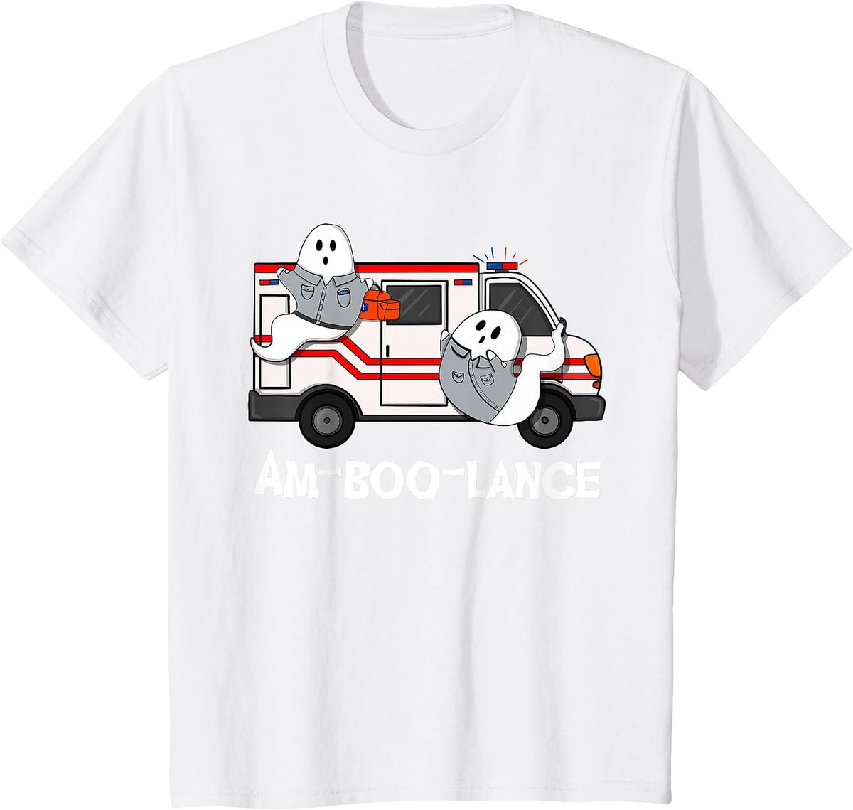 Amboolance EMT Paramedic EMS Ambulance Ghost Halloween T-Shirt - White