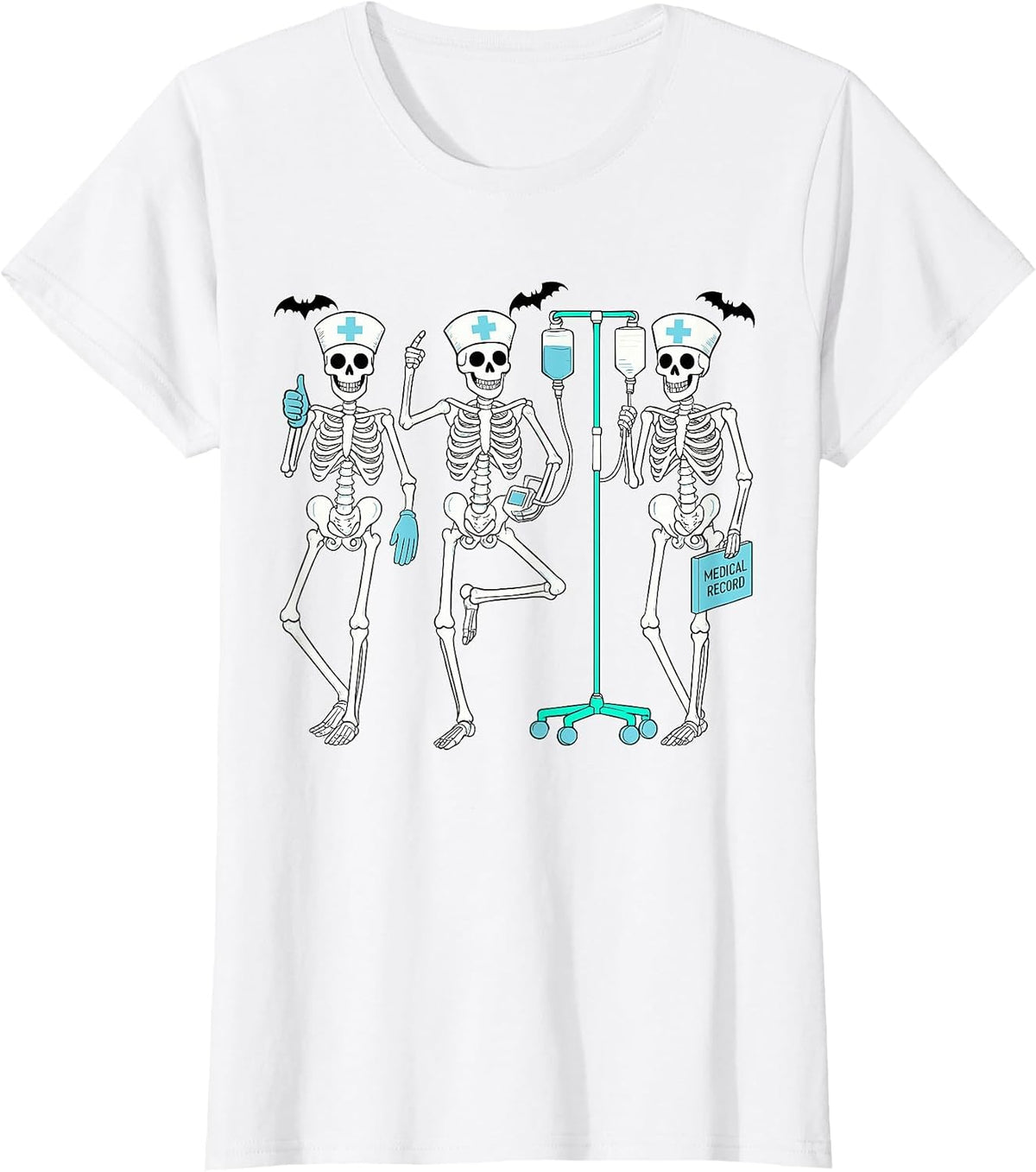 Nursing Halloween Skeleton Nurse Healthcare Spooky Nurse T-Shirt - White