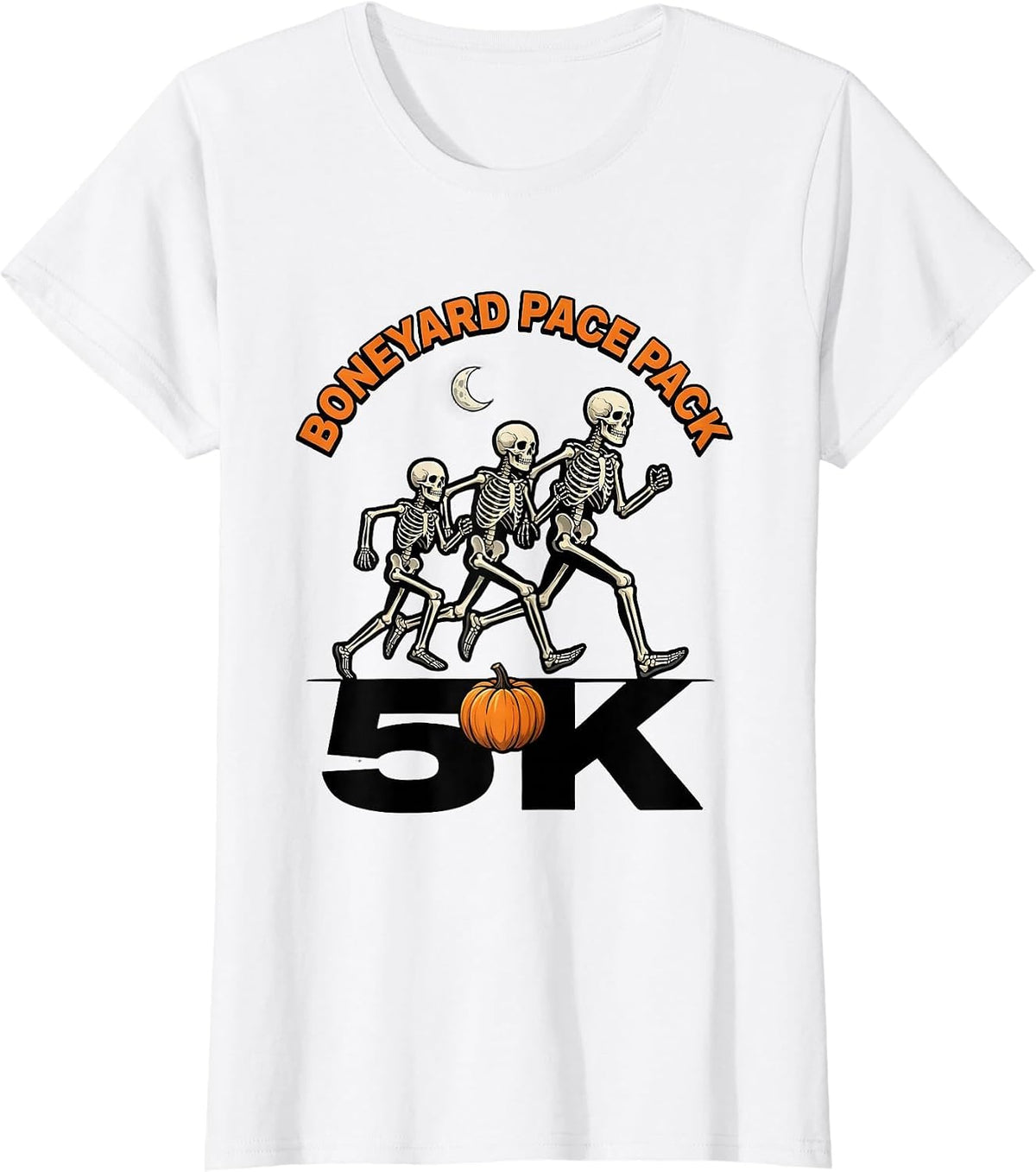 Women's Boneyard Pace Pack 5K Funny Halloween Skeleton Runner Race T-Shirt - White