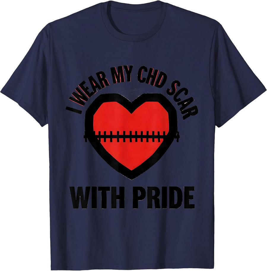 I Wear My CHD Scar With Pride Awareness American Heart Month T-Shirt - Navy Blue