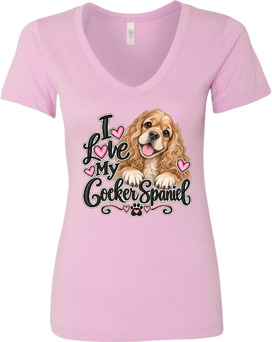 inktastic I Love My Cocker Spaniel Women's V-Neck T-Shirt - Pink