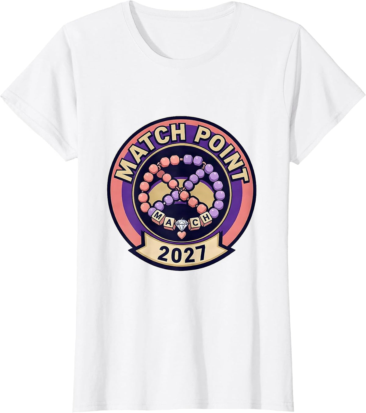 Women's Match Point 2027 Cute Matching Friendship Bracelet Party T-Shirt - White