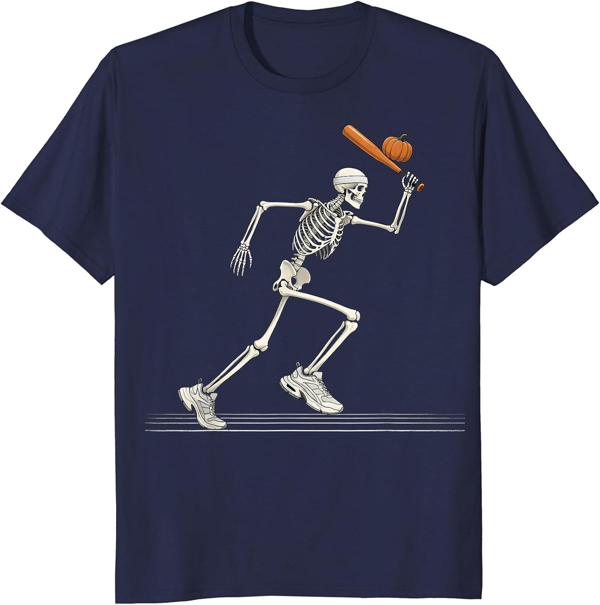 Skeleton Runner Minimal Halloween 5K Race T-Shirt - Navy Blue