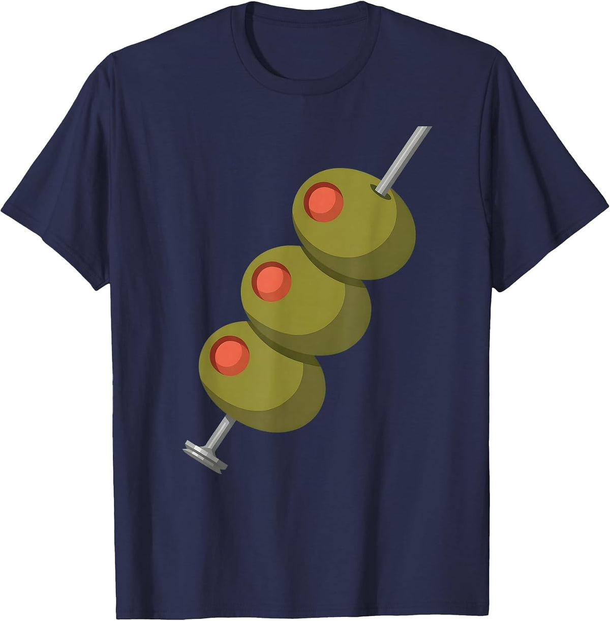 Martini Olive Cocktail Pick Graphic Tee T-Shirt - Navy Blue
