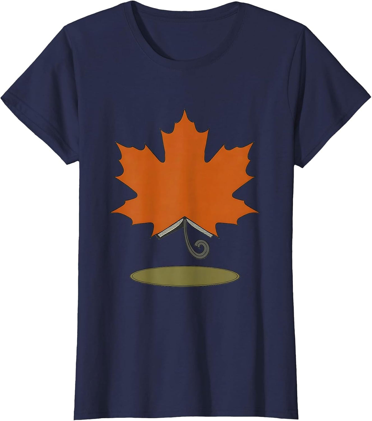 Women's Maple Leaf Teacher Fall Learning Pride Seasonal T-Shirt - Navy Blue