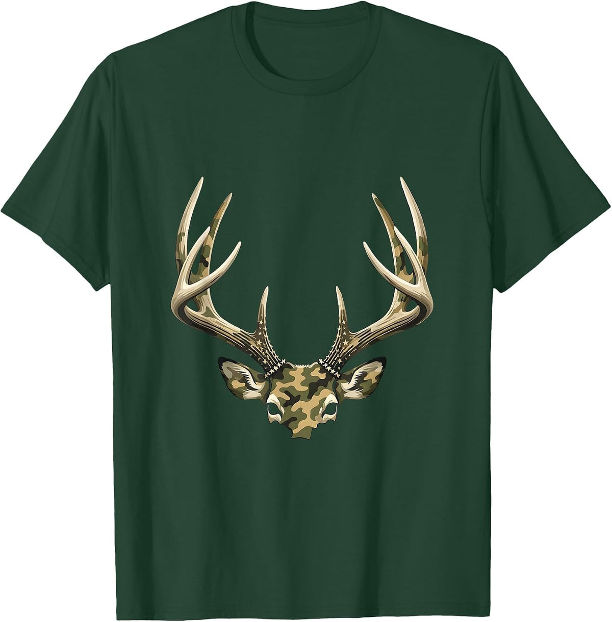 Antler Rack Camo Patriotic Hunting Dad T-Shirt - Dark Green