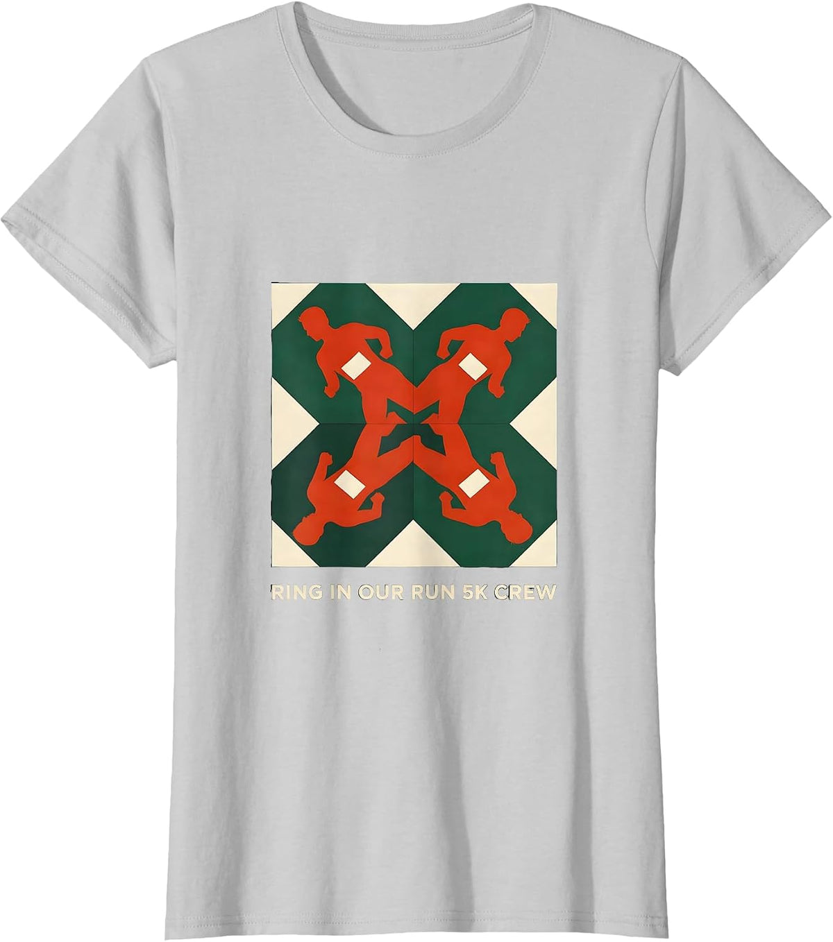 Ring In Our Run 5K Crew Quilt Block Patchwork Christmas Fun T-Shirt - Silver Grey