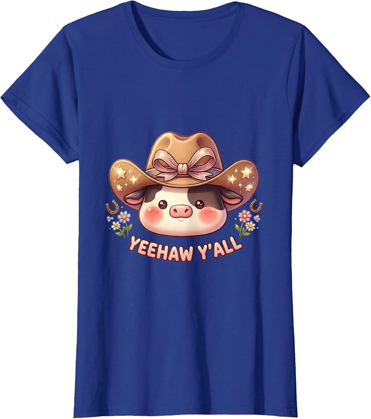 Women's Yeehaw Y'all Western Cowgirl Graphic Design T-Shirt - Royal Blue