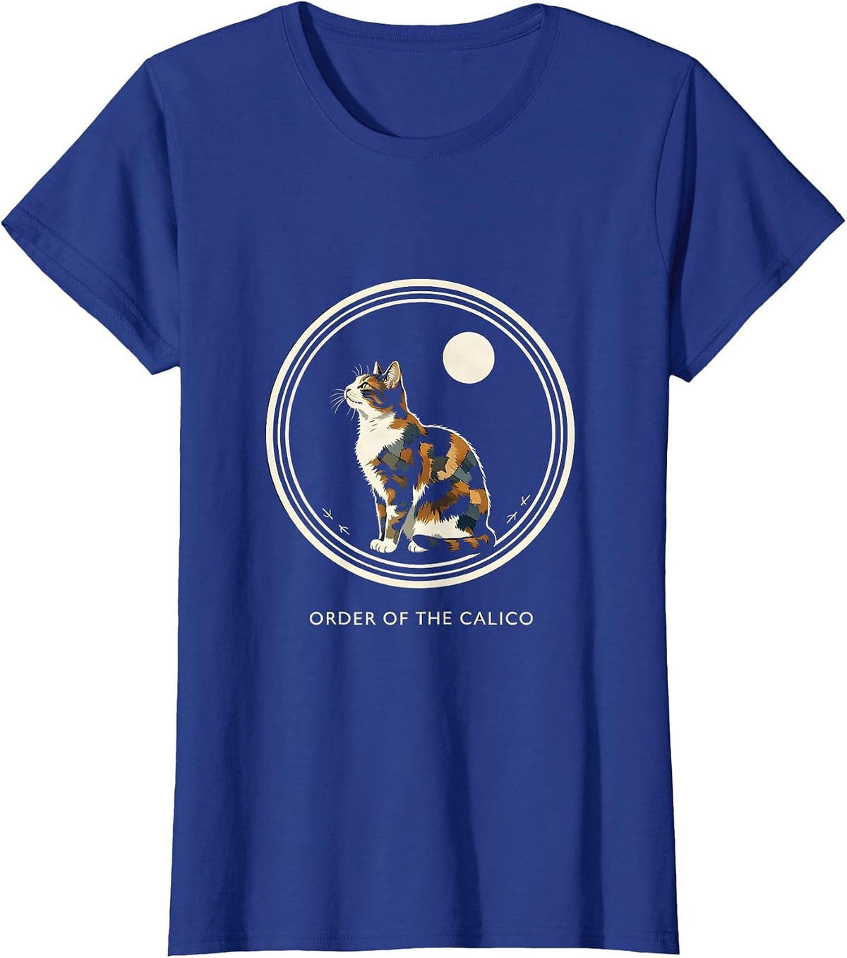 Women's Order Of The Calico Funny Calico Cat Howling At Moon Retro T-Shirt - Royal Blue