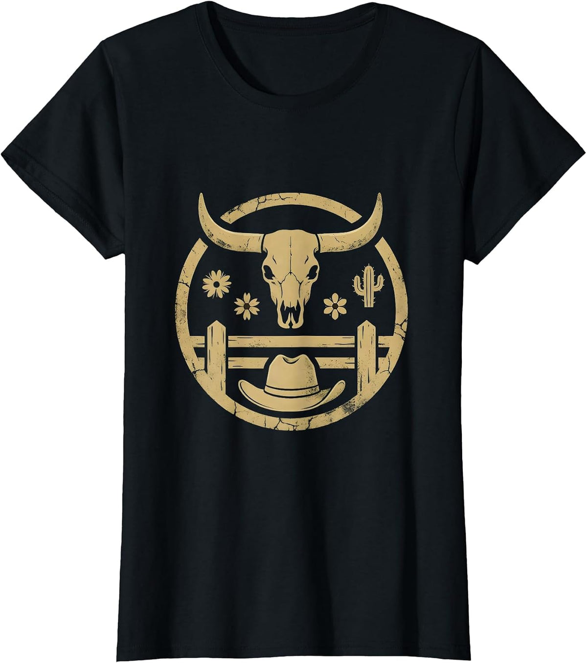 Cowboy at Dusk Leaning on Fence Post T-Shirt - Black
