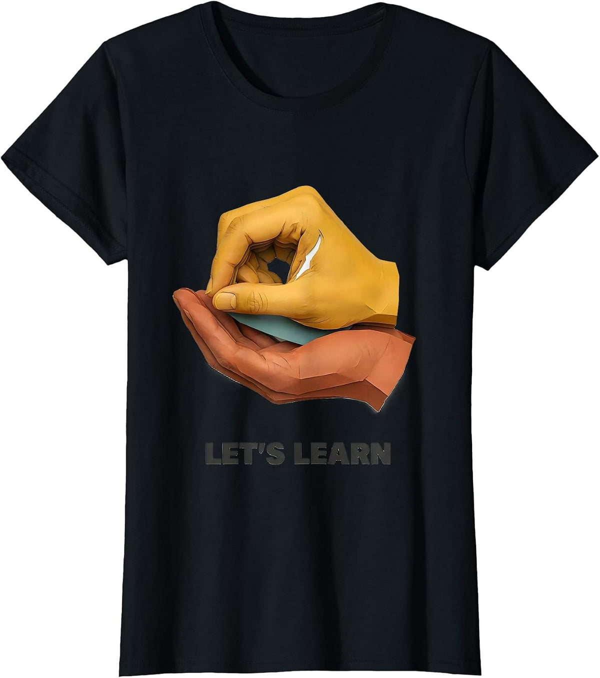 Women's Let's Learn Paper Cutout ASL Sign Language Teacher Advocacy T-Shirt - Black