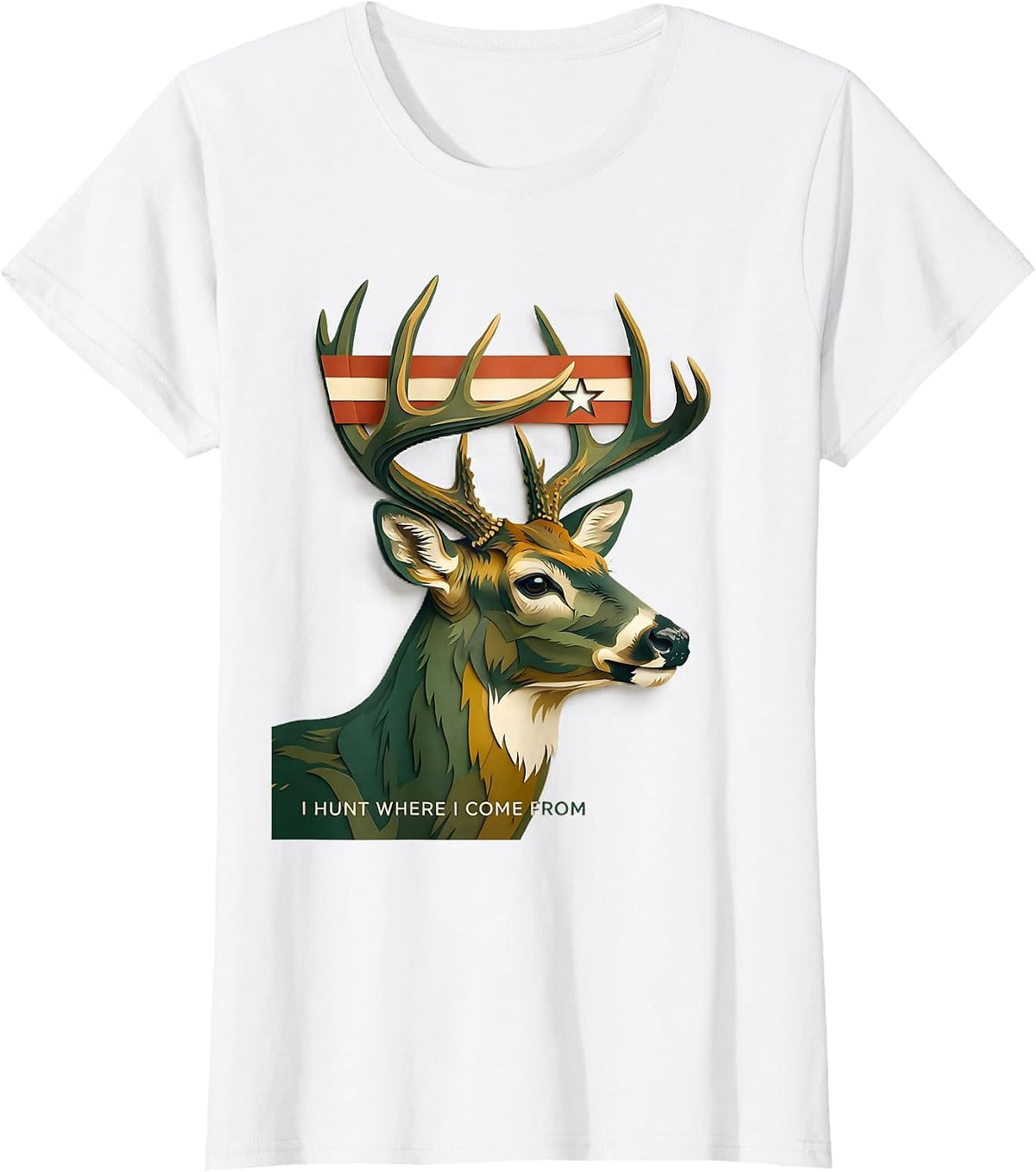 I Hunt Where I Come From Patriotic Camo Deer Hunter Dad Gift T-Shirt - White