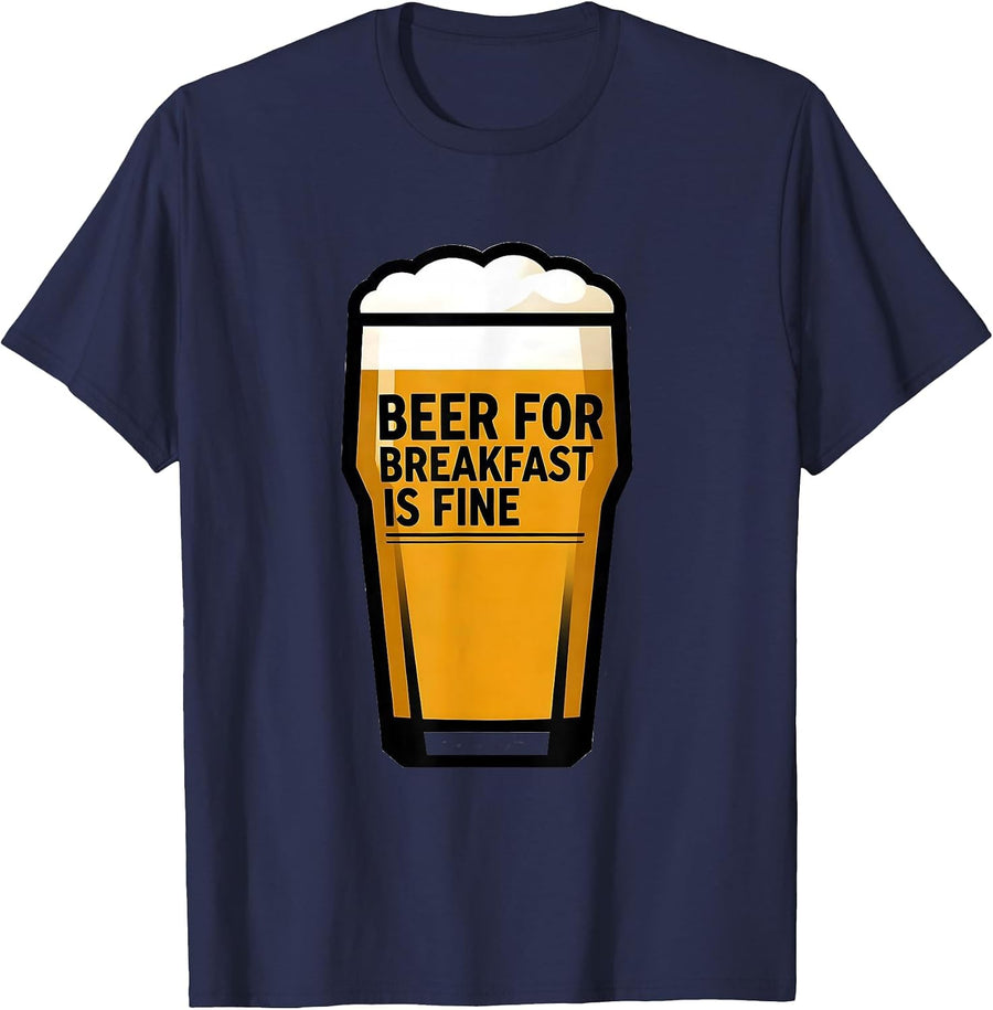 Beer For Breakfast Is Fine Funny Drinking Design T-Shirt - Navy Blue