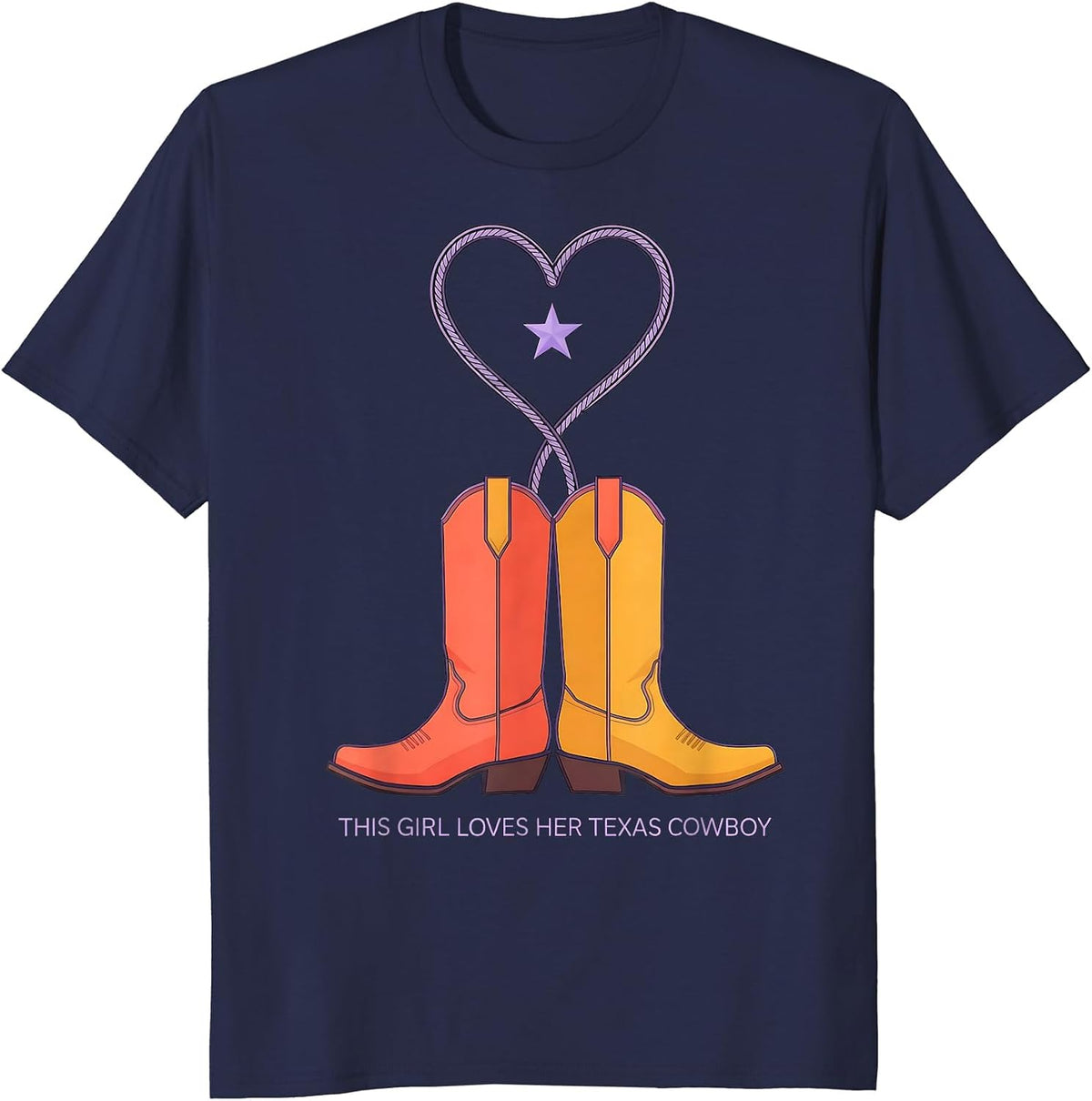 This Girl Loves Her Texas Cowboy Cute Texas Souvenir Gift T-Shirt - Navy Blue