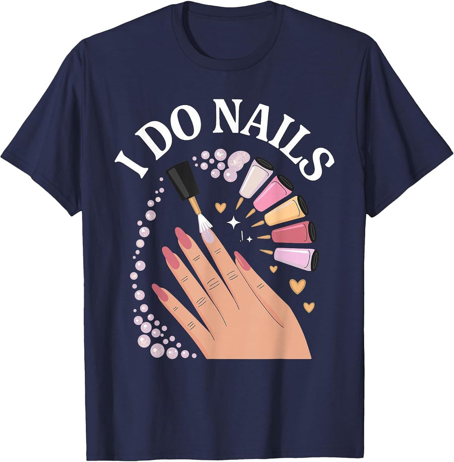Cute Nail Tech Art for Women Girl Manicurist Nail Technician T-Shirt - Navy Blue