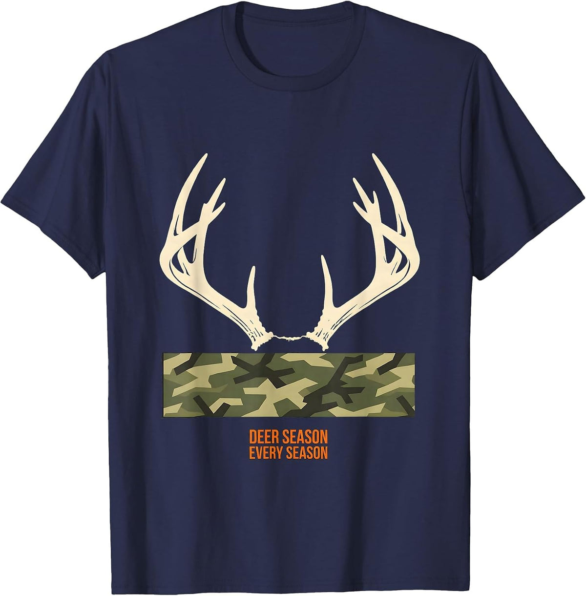 Men's Deer Season Every Season Stencil Graphic Camo Dad Humor T-Shirt - Navy Blue