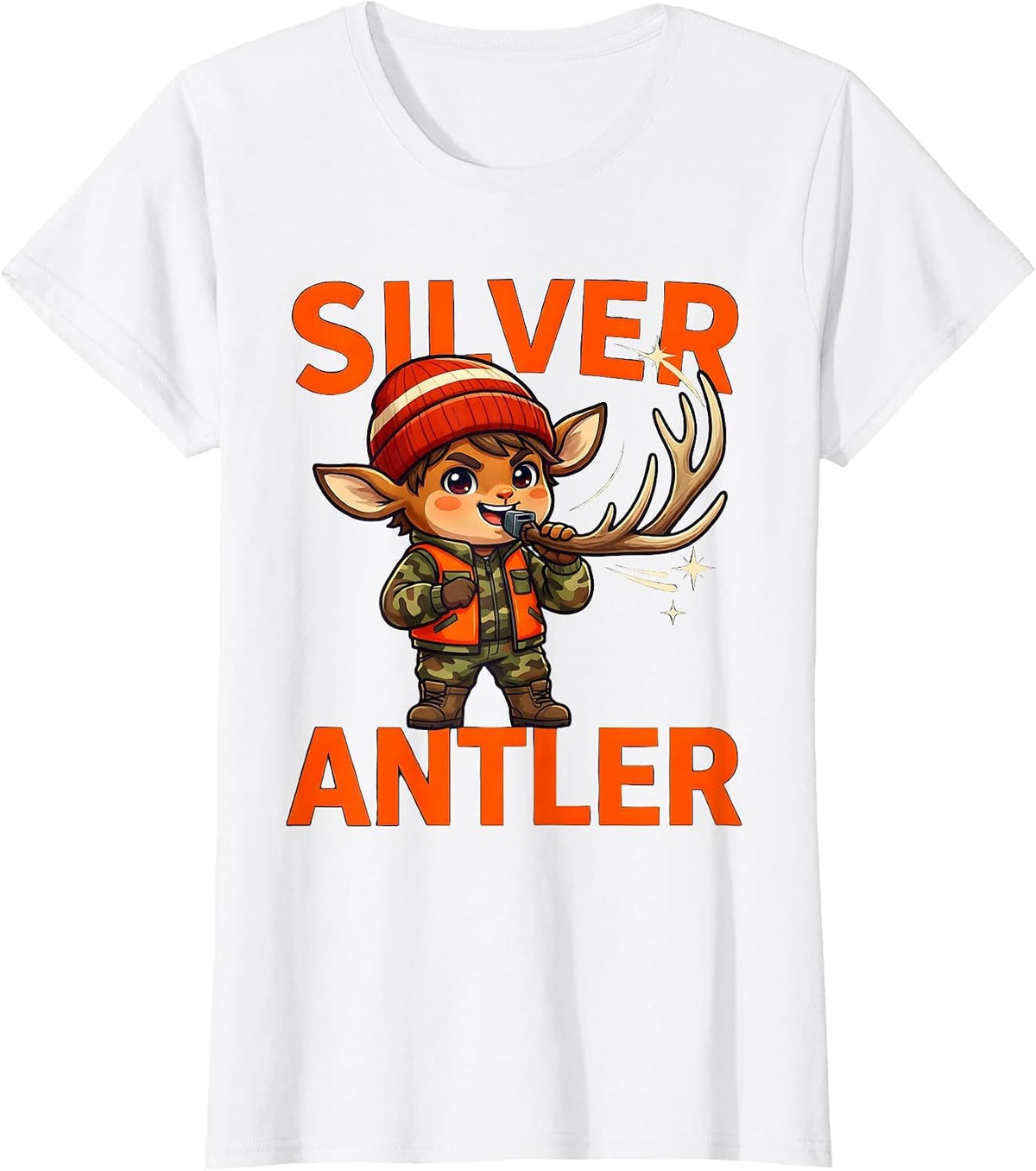 Women's SILVER ANTLER Funny Whitetail Deer Hunter Christmas T-Shirt - White