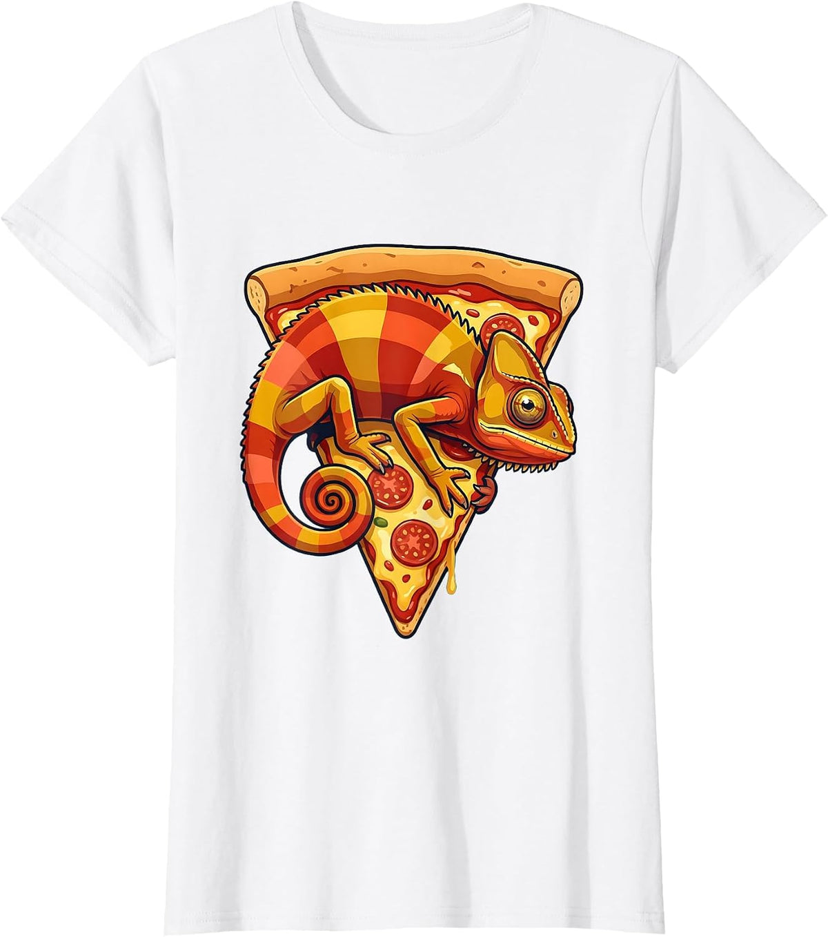 Chameleon Pizza Slice Funny Lizard Meme Graphic T-Shirt - White