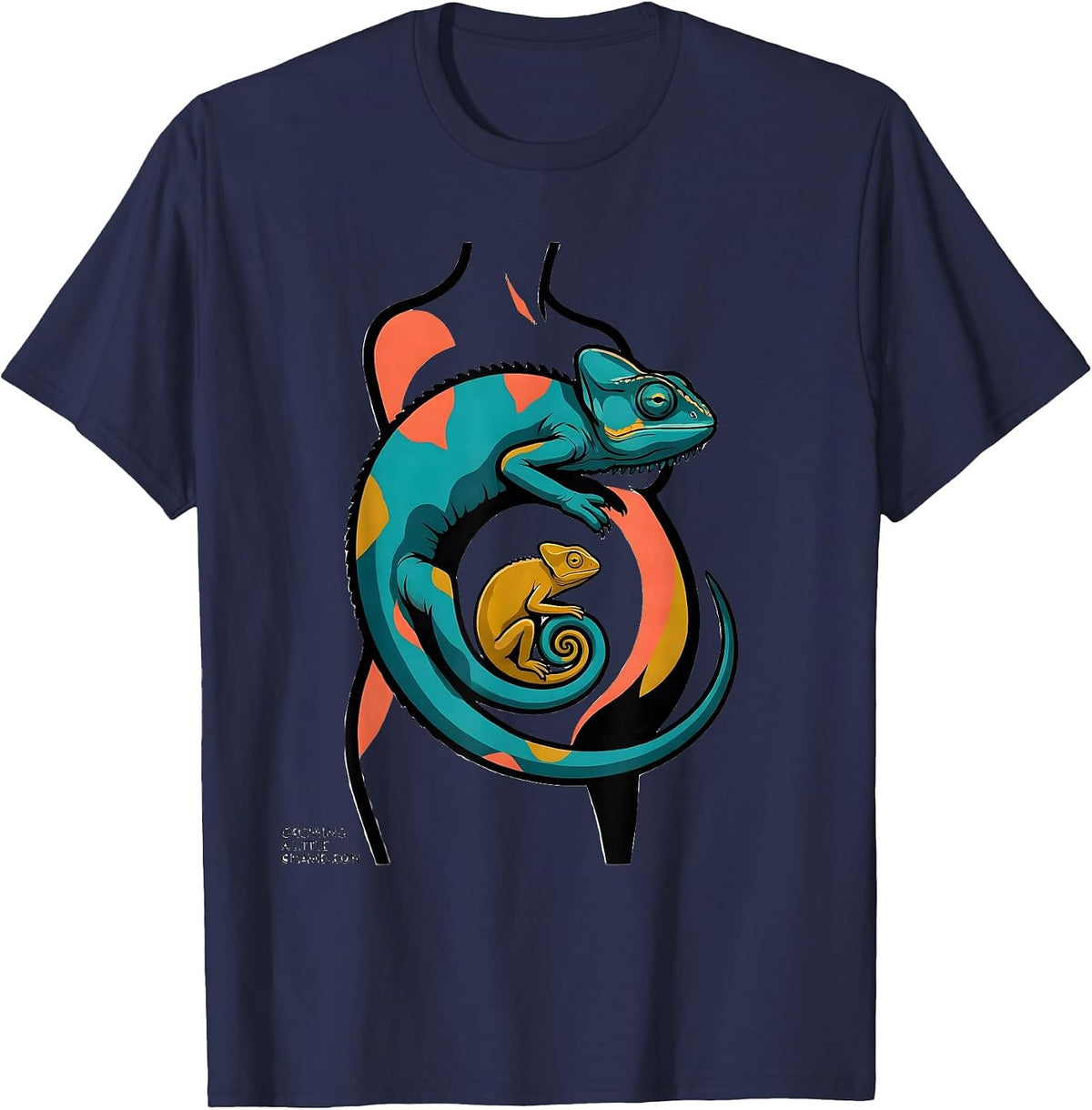 Growing A Little Chameleon Funny Pregnancy Announcement T-Shirt - Navy Blue