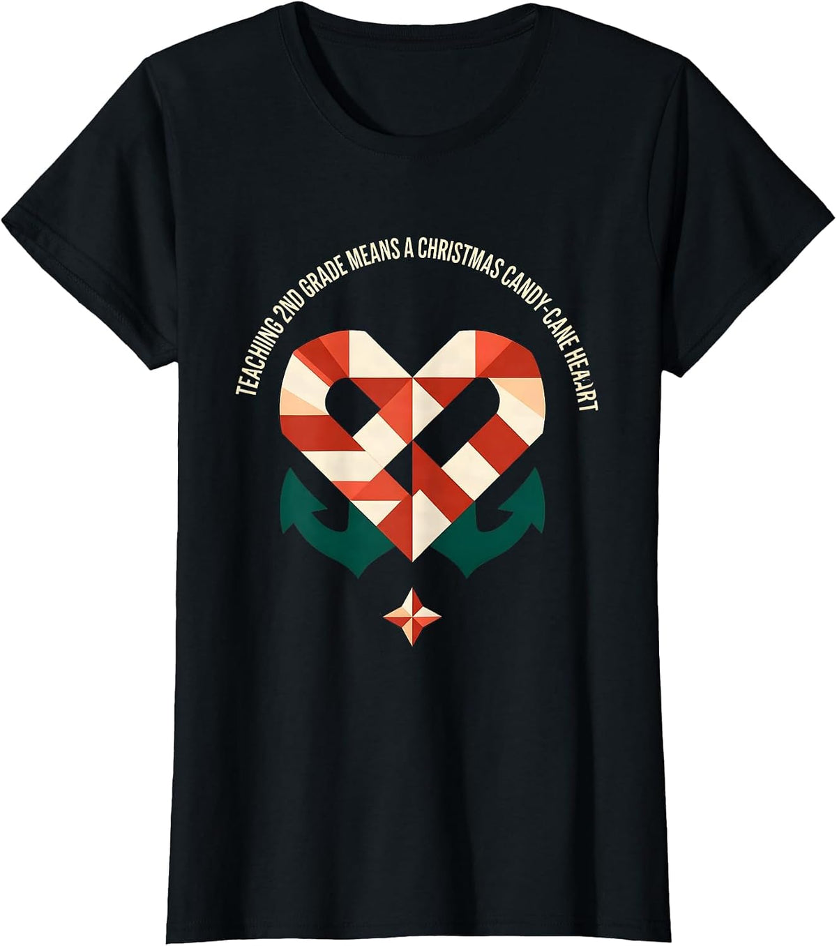 Women's Teaching 2nd Grade Means A Christmas Candy-Cane Heart T-Shirt - Black