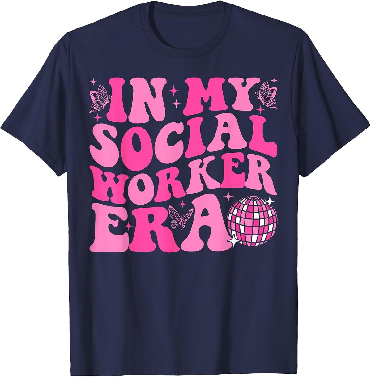 in My Social Worker Era Groovy Social Worker Graduation T-Shirt - Navy Blue
