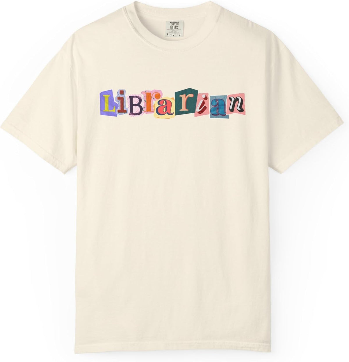 School Librarian T-Shirt, Scrapbook Style Tee - Ivory