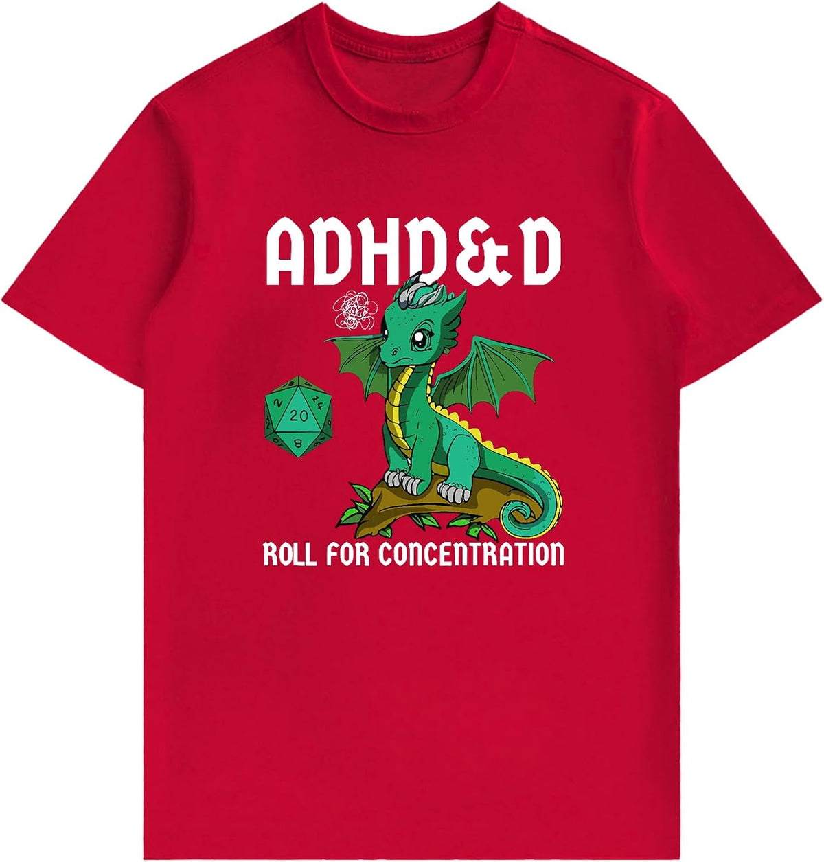 Unisex Cotton T-Shirt with ADHD D&D Roll for Motivation Graphic - Soft Tee for Tabletop Gaming Fans - Red