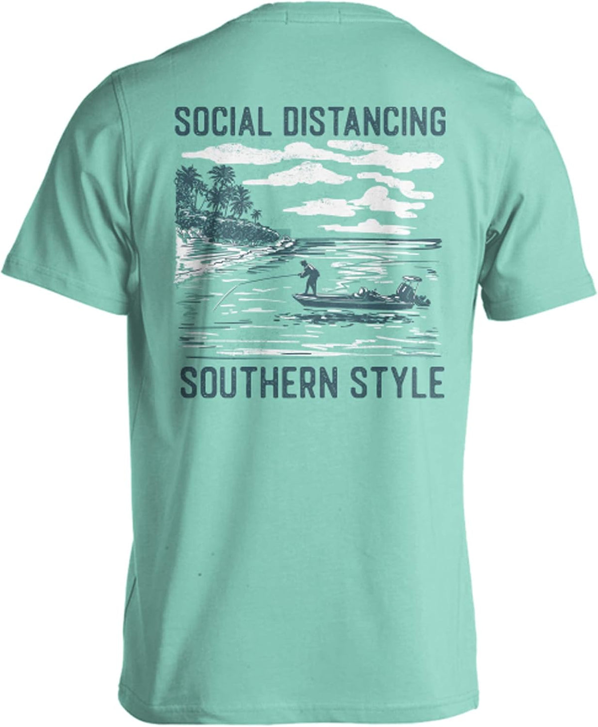 Short Sleeve Cotton Graphic T-Shirt - Social Distancing\/Beach Fishing
