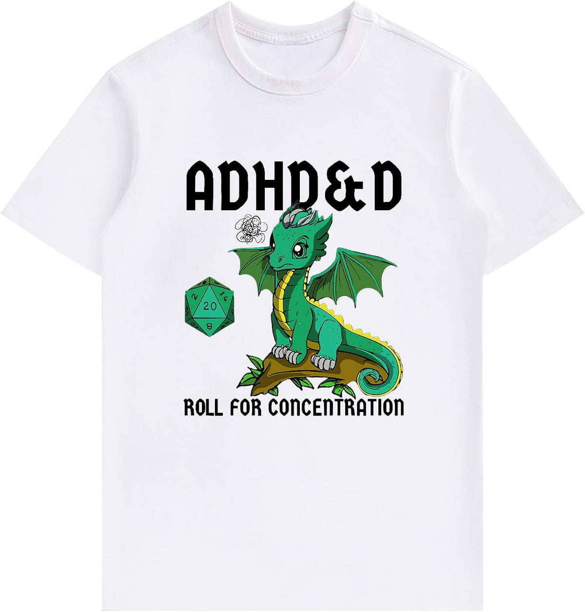 Unisex Cotton T-Shirt with ADHD D&D Roll for Motivation Graphic - Soft Tee for Tabletop Gaming Fans - White