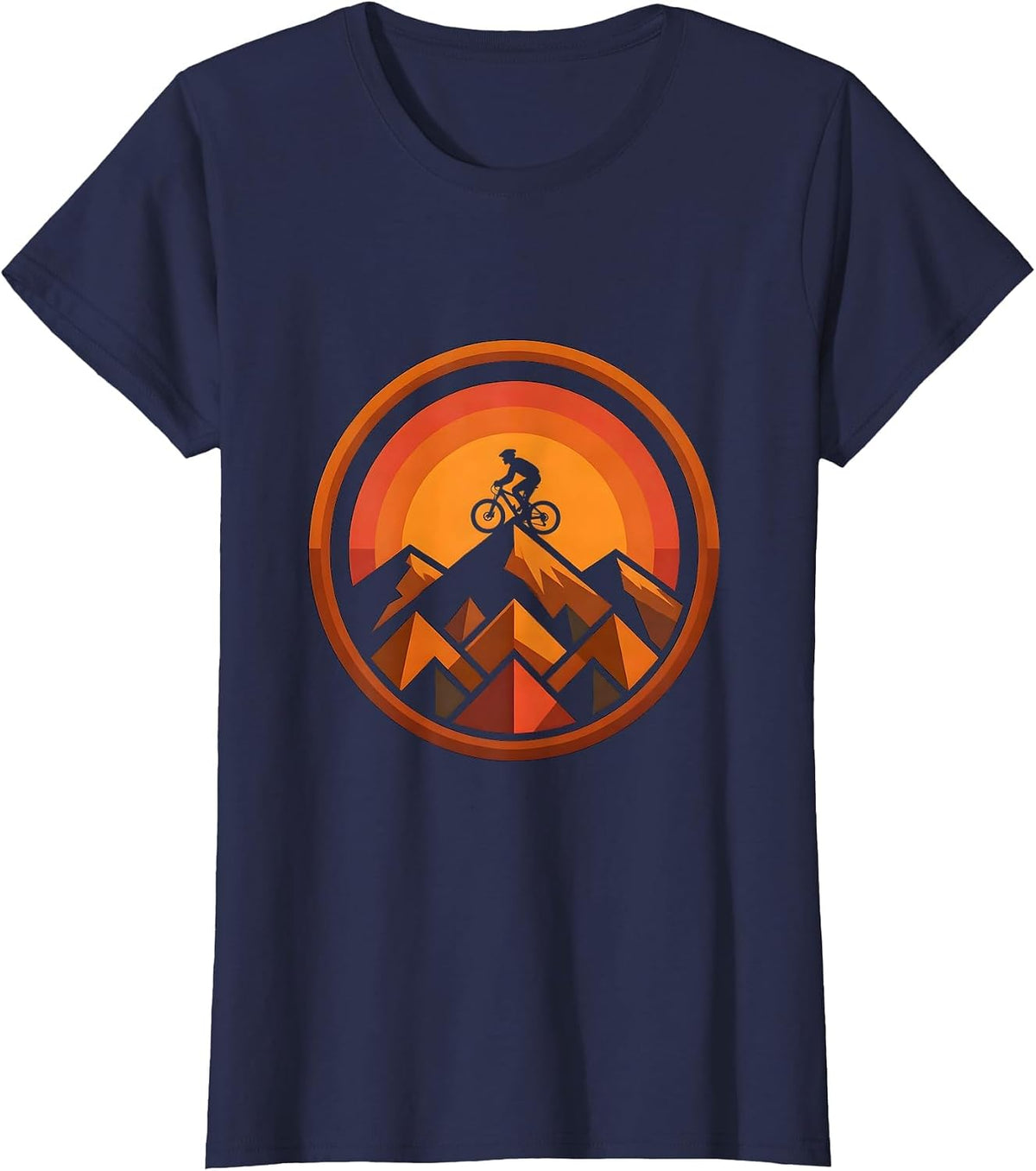 Women's Cyclist Silhouette Mountain Sunset Graphic T-Shirt - Navy Blue