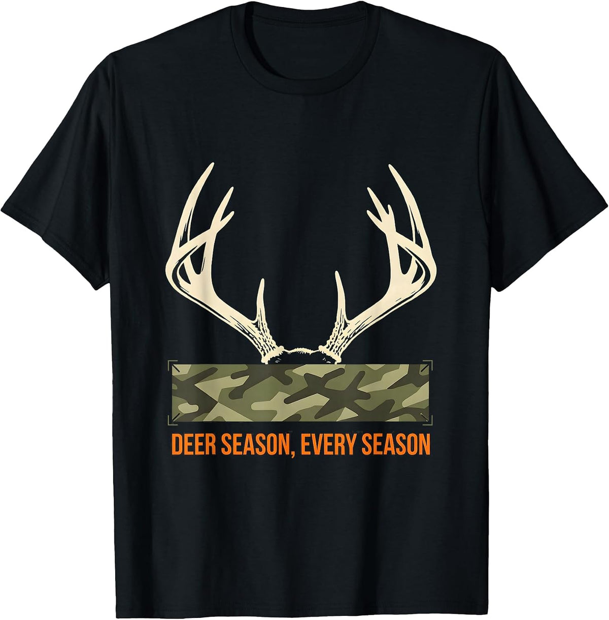 Men's Deer Season Every Season Stencil Graphic Camo Dad Humor T-Shirt - Black