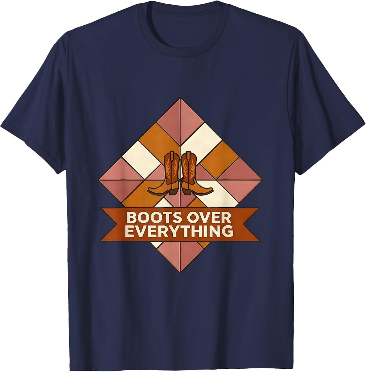Boots Over Everything Cowgirl Graphic Design T-Shirt - Navy Blue