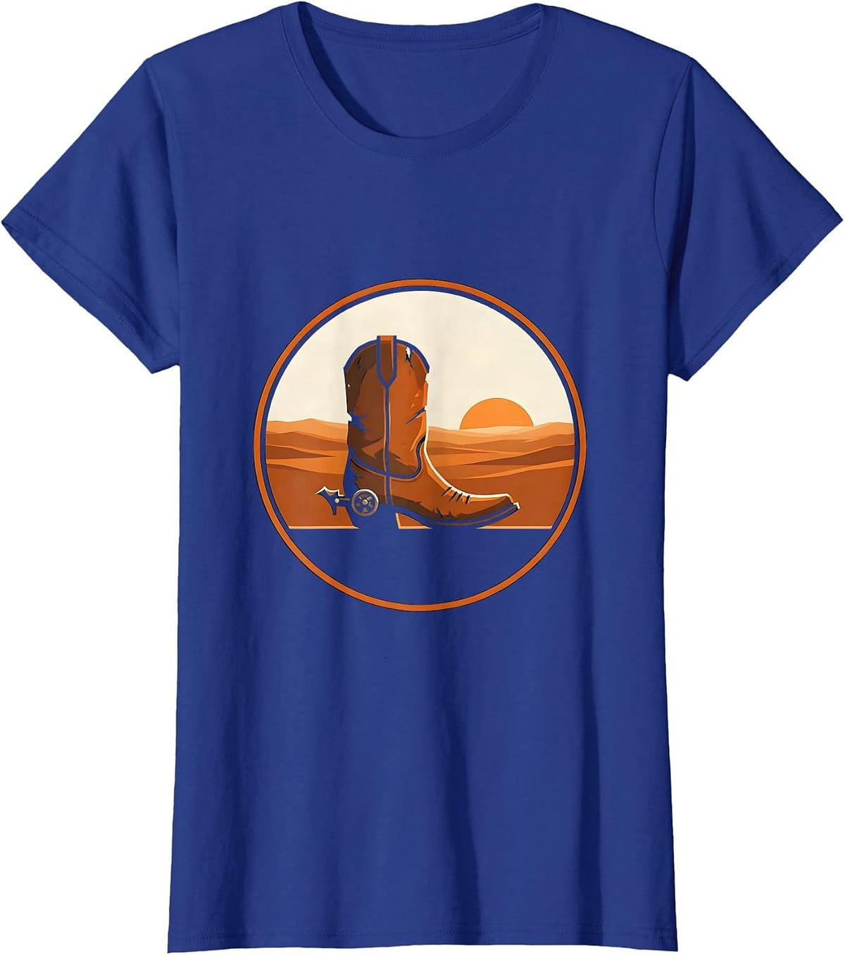 Women's Worn Cowboy Boots with Spurs Country Western Design T-Shirt - Royal Blue