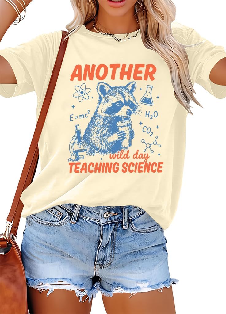 Science Teacher Raccoon Shirt Another Wild Day Teaching Science T-Shirt - Creamy Yellow-1