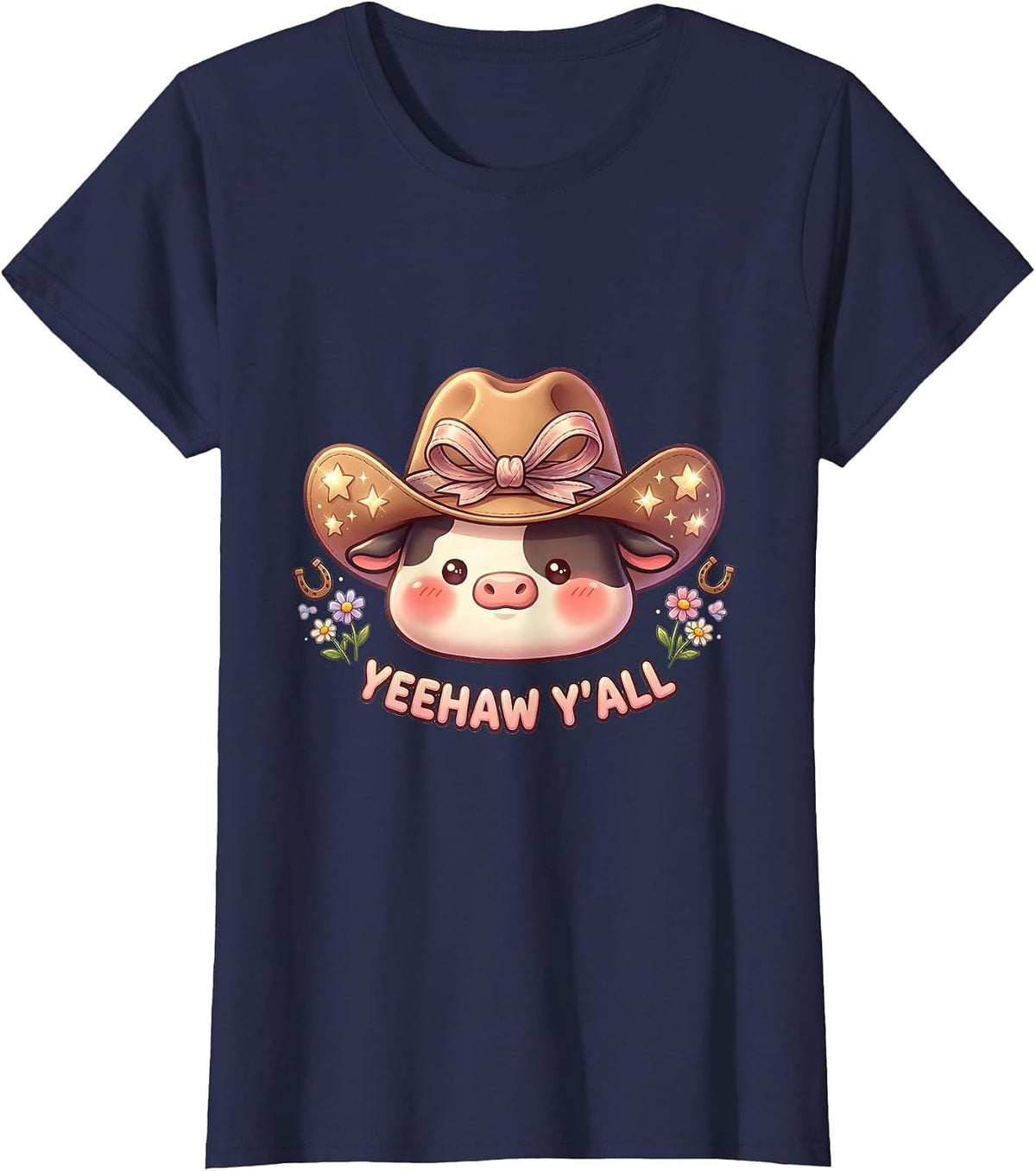 Women's Yeehaw Y'all Western Cowgirl Graphic Design T-Shirt - Navy Blue