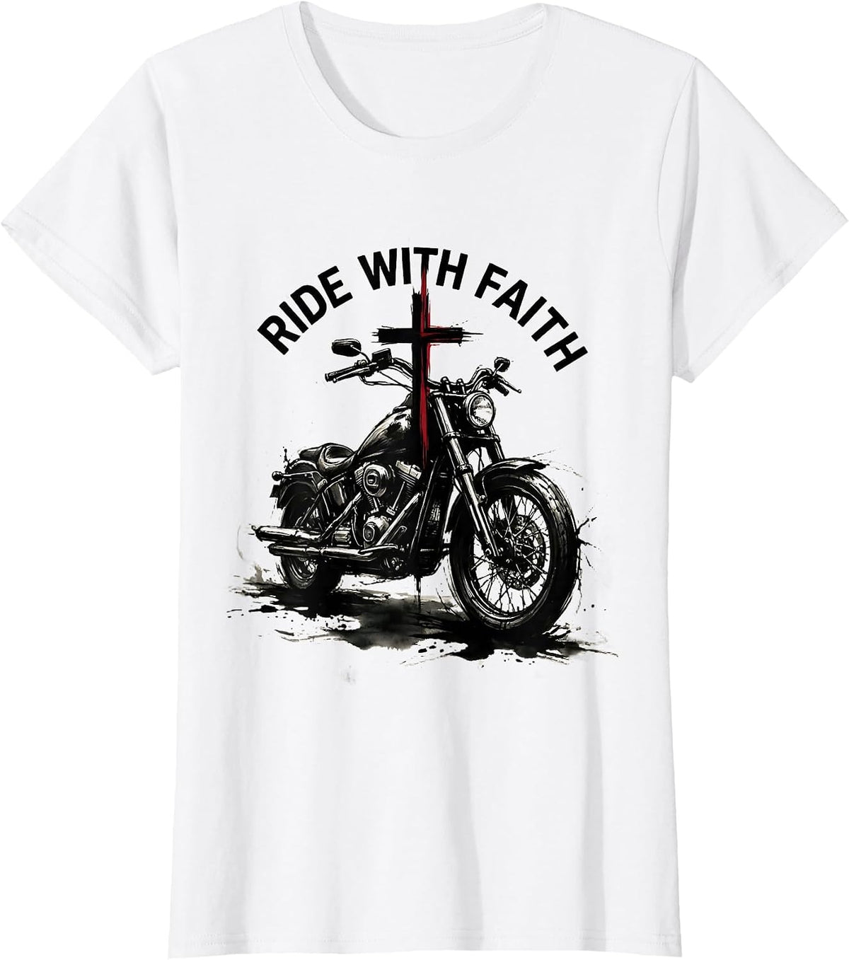 Women's Ride With Faith Motorcycle Cross Religious Design T-Shirt - White