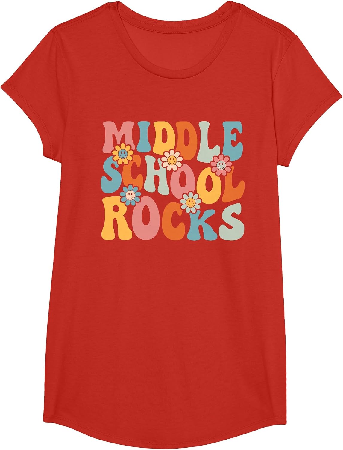 Middle School Rocks Back to School Teachers Students T-Shirt - Girls Red