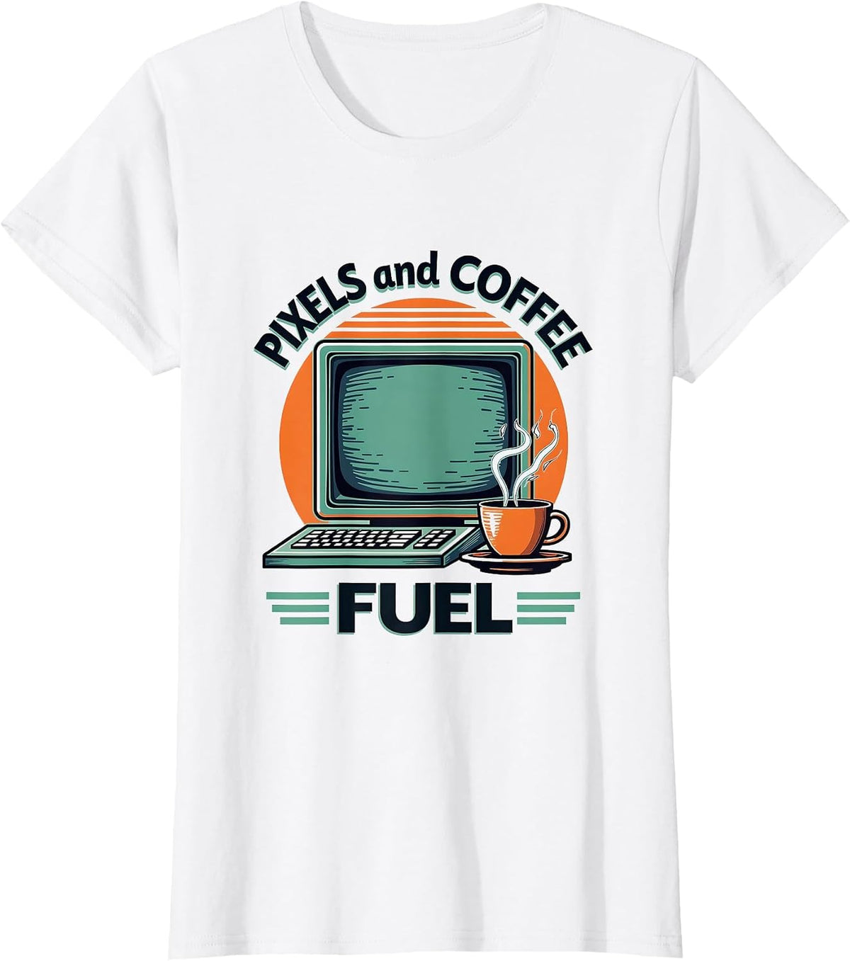 Pixels and Coffee Fuel Graphic Designer Design T-Shirt - White