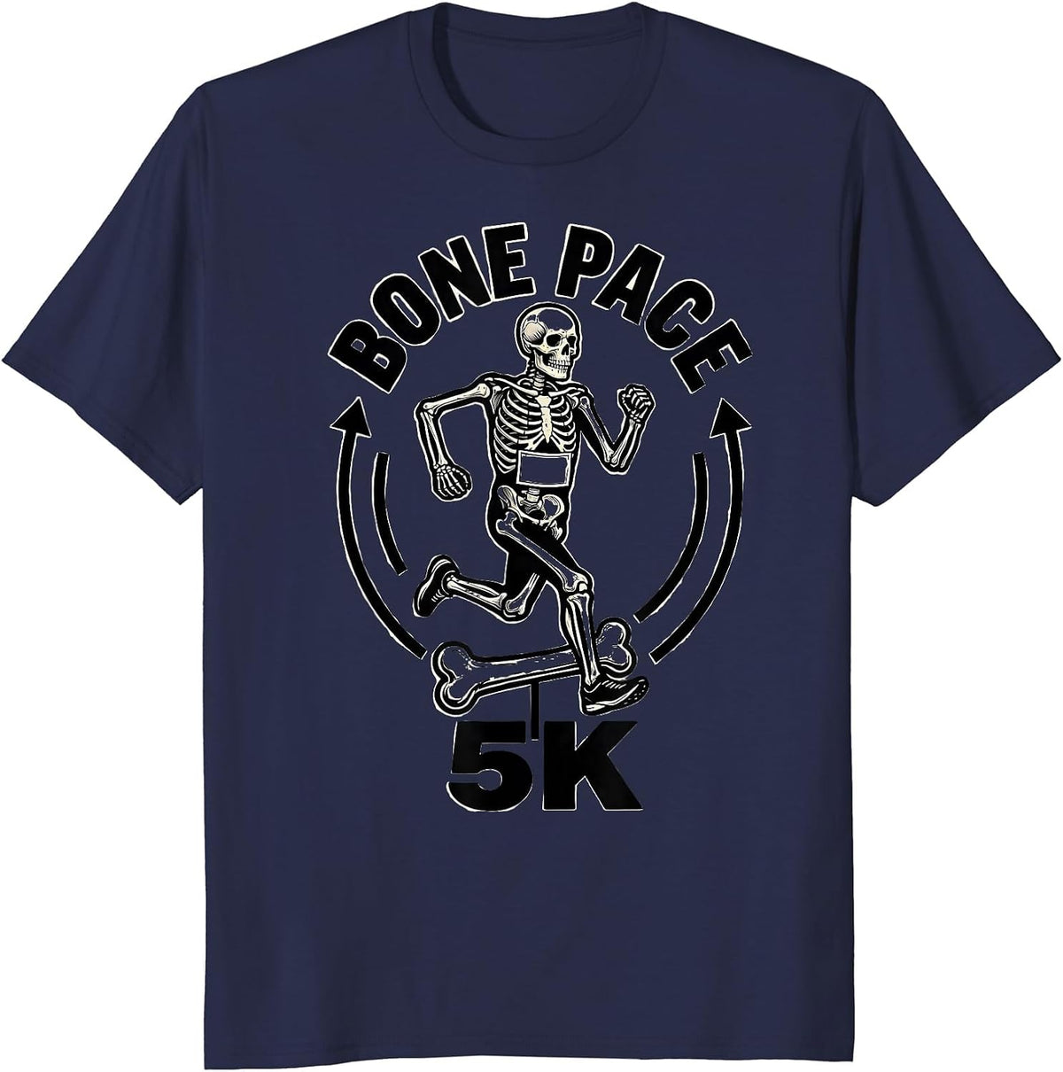 Men's Bone Pace 5K Funny Skeleton Runner Halloween Fun Run T-Shirt - Navy Blue
