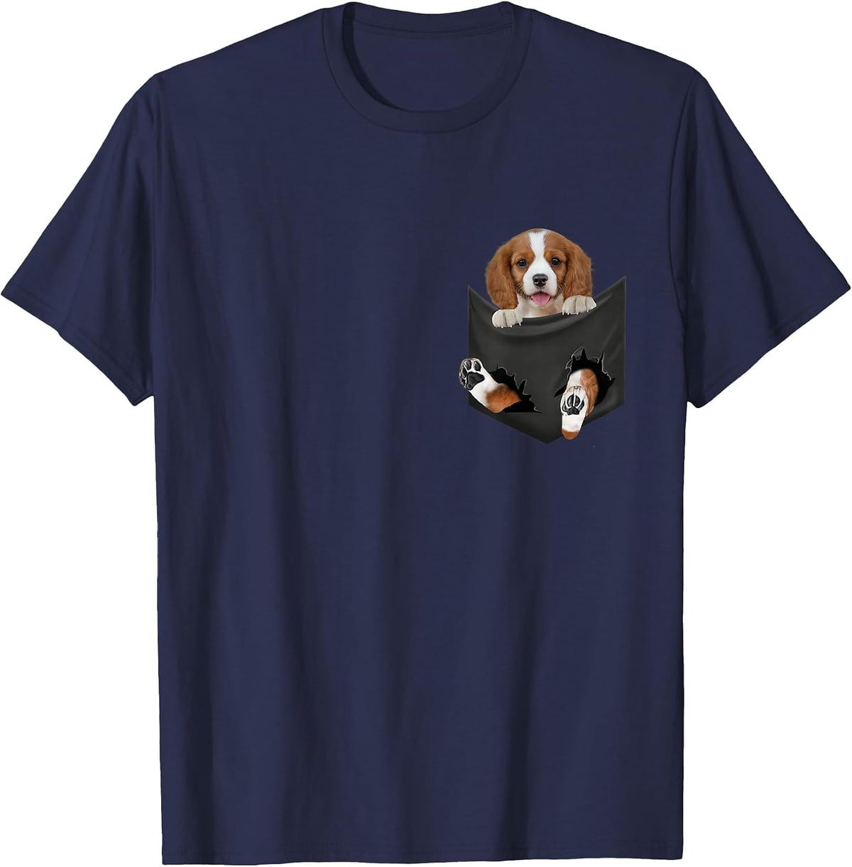 Cavalier King Charles Spaniel Dog in Pocket T-Shirt - Navy Blue