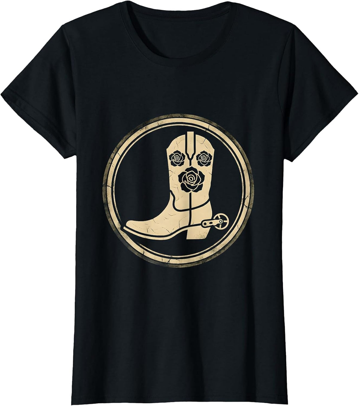 Cowgirl Boots Spurs and Roses Western Design T-Shirt - Black